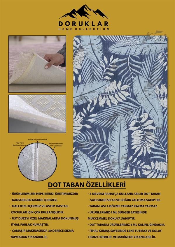 Kaymaz Taban Yıkanabilir Dijital Baskı Dekoratif Modern Desenli Dora Serisi Dot Taban Halı DR04