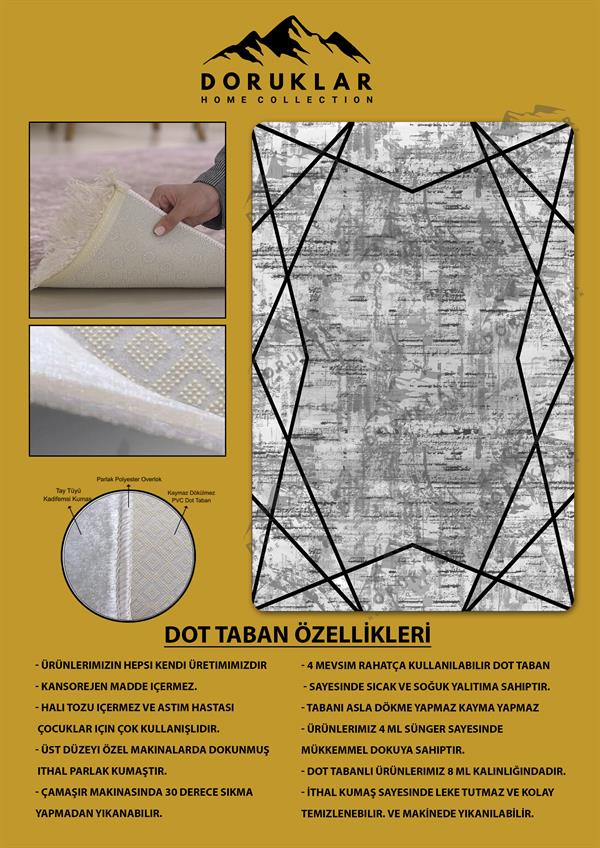 Kaymaz Taban Yıkanabilir Dijital Baskı Dekoratif Modern Desenli Dot Taban Halı Nova Serisi NV116