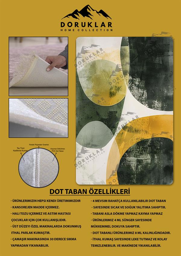 Kaymaz Taban Yıkanabilir Dijital Baskı Dekoratif Modern Desenli Dot Taban Halı Soft  Serisi SFT33