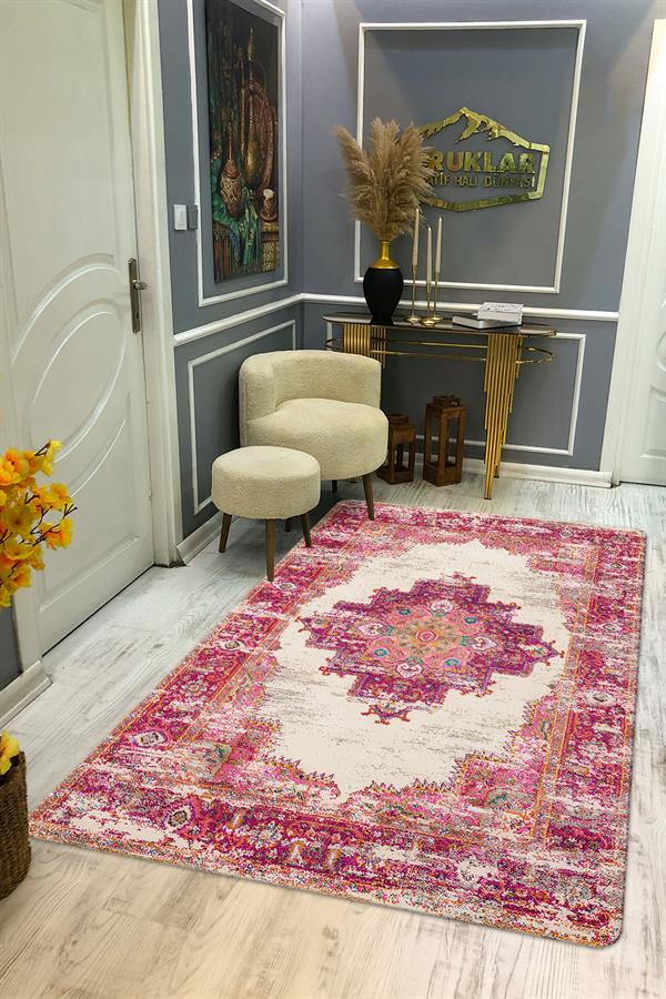 Kaymaz Taban Yıkanabilir Dijital Baskı Dekoratif Modern Desenli Dora Serisi Dot Taban Halı DR30