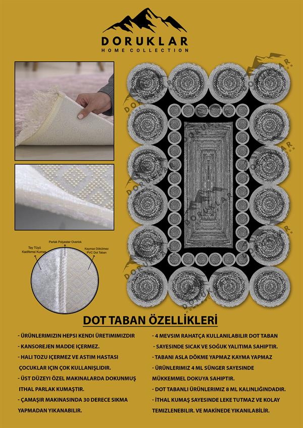 Kaymaz Taban Yıkanabilir Dijital Baskı Lazer Kesimli Hasır Desenli Dot Taban Halı