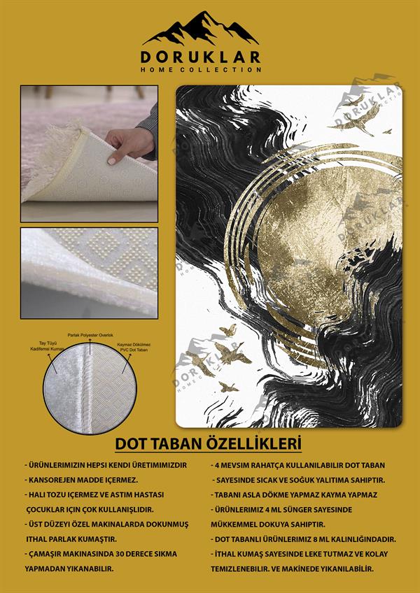 Kaymaz Taban Yıkanabilir Dijital Baskı Dekoratif Modern Desenli Dot Taban Halı Soft  Serisi SFT01