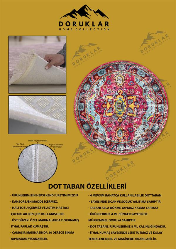 Kaymaz Taban Yıkanabilir Dijital Baskı Dekoratif Modern Desenli Alfa Serisi Dot Taban Halı ALF14