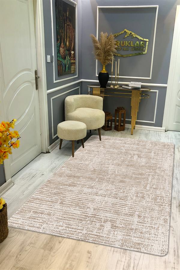 Kaymaz Taban Yıkanabilir Dijital Baskı Eskitme Desenli Salon Halısı