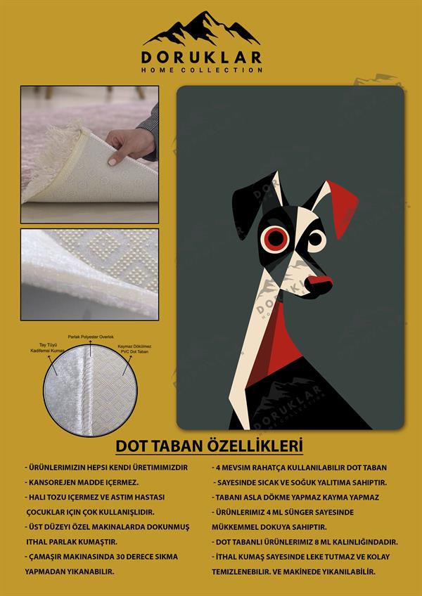 Kaymaz Taban Yıkanabilir Dijital Baskı Dekoratif Modern Desenli Dot Taban Halı