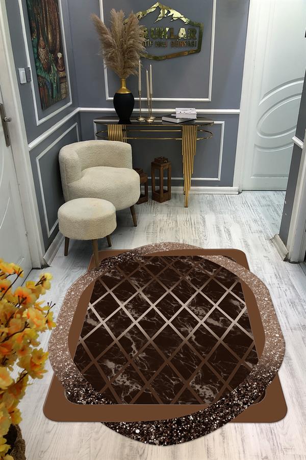 Kaymaz Taban Yıkanabilir Dijital Baskı Dekoratif Modern Desenli Elegance Serisi Lazer Kesim Dot Taban Halı ELG10