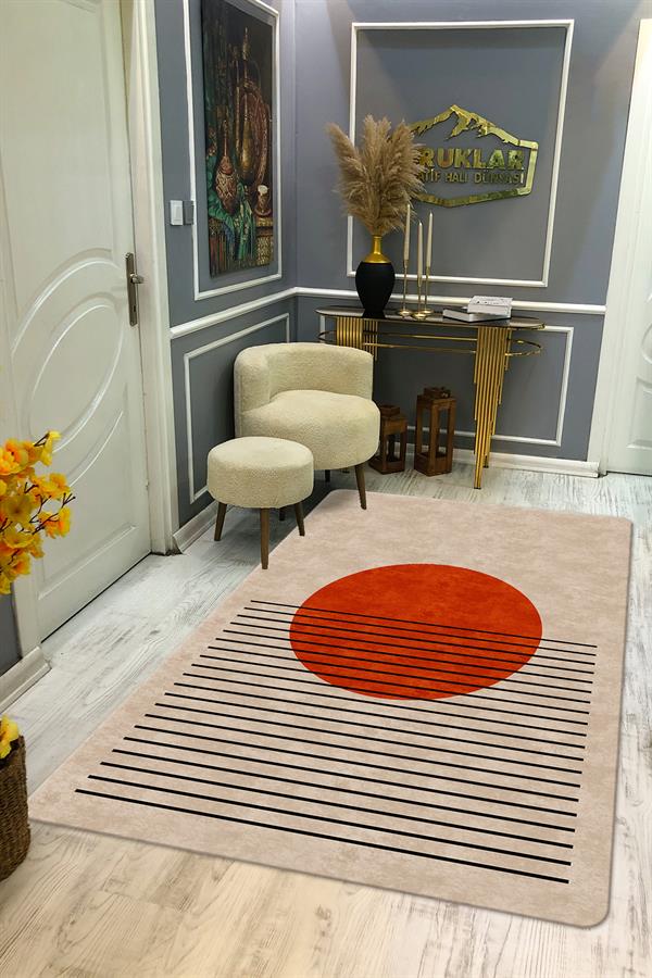 Kaymaz Taban Yıkanabilir Dijital Baskı Minimal Desenli Dot Taban Halı
