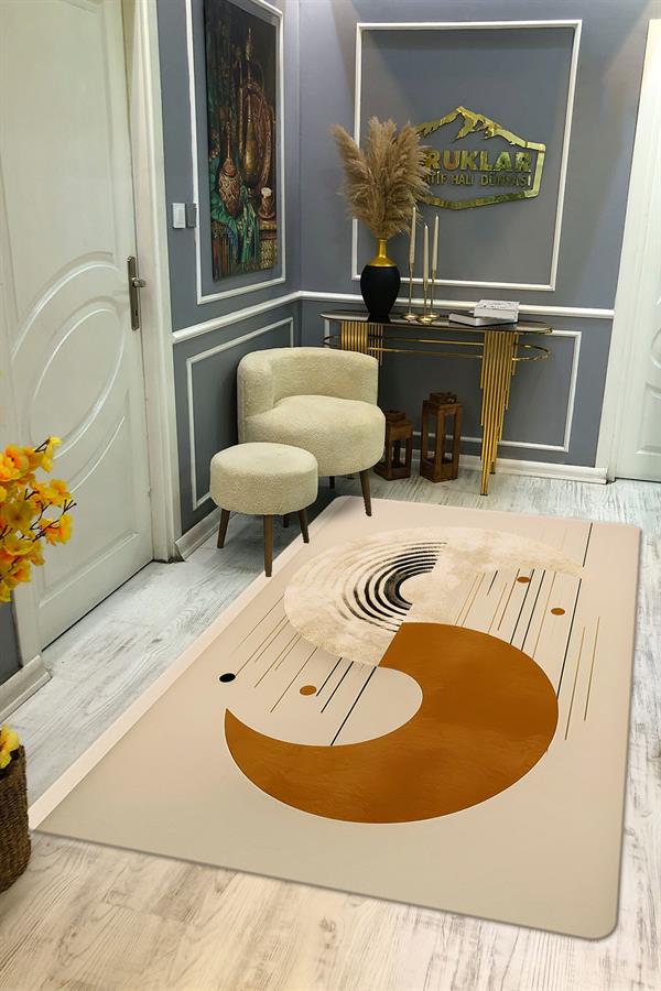 Kaymaz Taban Yıkanabilir Dijital Baskı Dekoratif Modern Desenli Dot Taban Halı Soft  Serisi SFT26