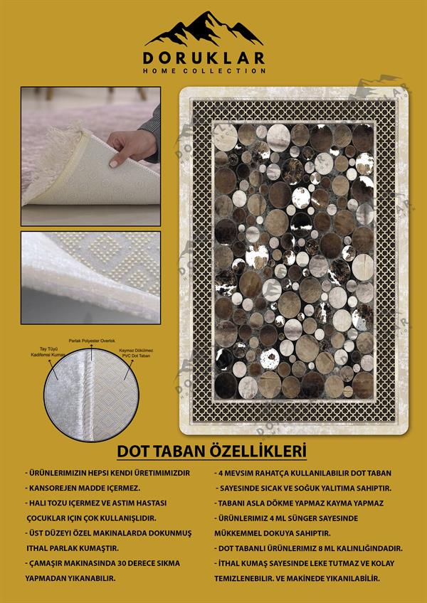 Kaymaz Taban Yıkanabilir Dijital Baskı Dekoratif Modern Desenli Dot Taban Halı Nova Serisi NV37