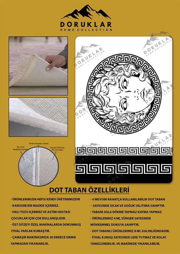 Kaymaz Taban Yıkanabilir Dijital Baskı Dekoratif Modern Desenli Apollo Serisi Dot Taban Halı AP20