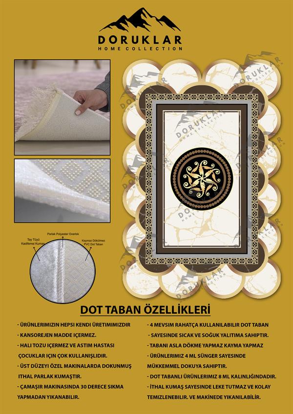 Kaymaz Taban Yıkanabilir Dijital Baskı Dekoratif Modern Desenli Elegance Serisi Lazer Kesim Dot Taban Halı ELG18