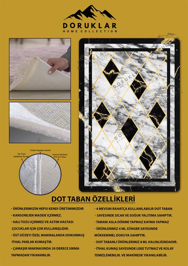 Kaymaz Taban Yıkanabilir Dijital Baskı Dekoratif Modern Desenli Dot Taban Halı Nova Serisi NV78
