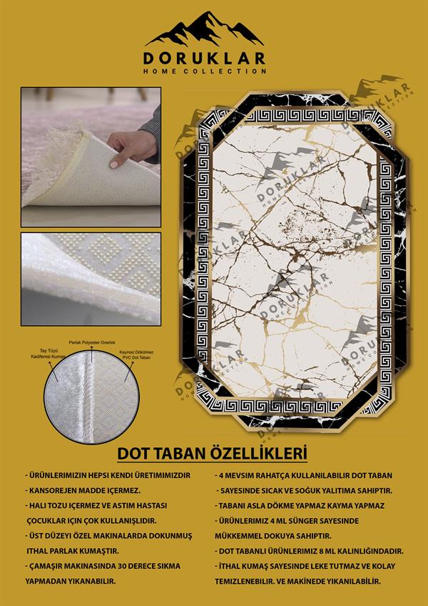 Kaymaz Taban Yıkanabilir Dijital Baskı Lazer Kesimli Modern Mermer Desenli Dot Taban Halı