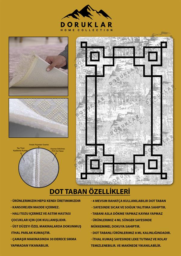 Kaymaz Taban Yıkanabilir Dijital Baskı Dekoratif Modern Desenli Dot Taban Halı Nova Serisi NV119