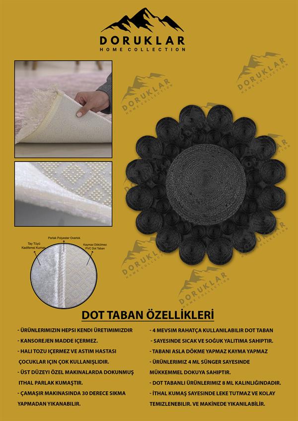 Kaymaz Taban Yıkanabilir Dijital Baskı Lazer Kesim Jüt Görünüm Hasır Desenli Dot Taban Halı