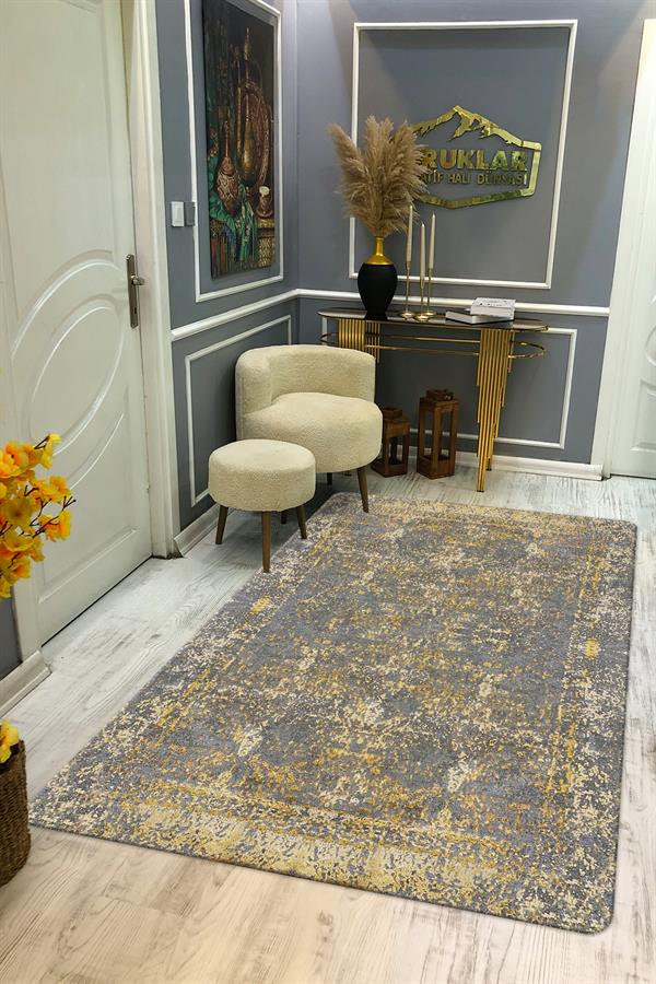 Kaymaz Taban Yıkanabilir Dijital Baskı Eskitme Desenli Salon Halısı