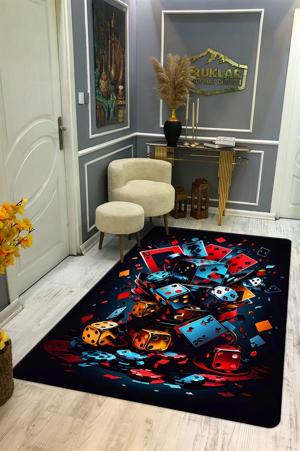 Kaymaz Taban Yıkanabilir Dijital Baskı Dekoratif Modern Desenli Dot Taban Halı CAS08