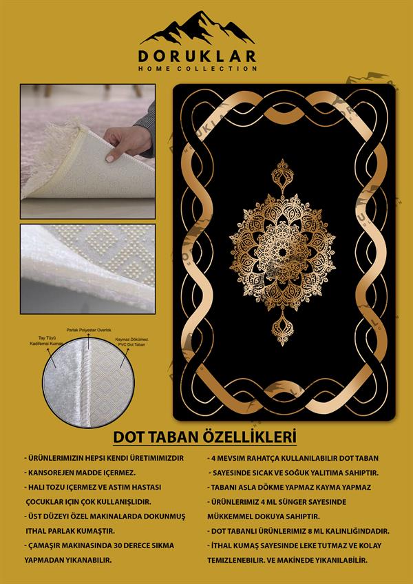 Kaymaz Taban Yıkanabilir Dijital Baskı Çizgili Ortası Desenli Halı
