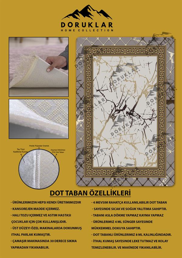 Kaymaz Taban Yıkanabilir Dijital Baskı Çerçeveli Örüntü Desenli Halı