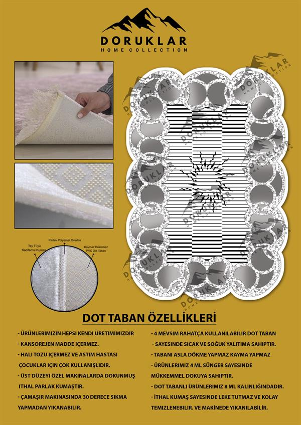 Kaymaz Taban Yıkanabilir Dijital Baskı Lazer Kesimli Çiçek Desenli Dot Taban Halı