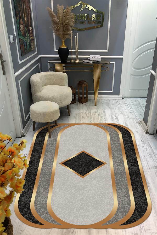 Kaymaz Taban Yıkanabilir Dijital Baskı Dekoratif Modern Desenli Elegance Serisi Lazer Kesim Dot Taban Halı ELG81