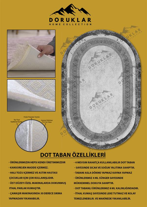 Kaymaz Taban Yıkanabilir Dijital Baskı Oval Kesim Dekoratif Modern Desenli Dot Taban Halı OVAL004