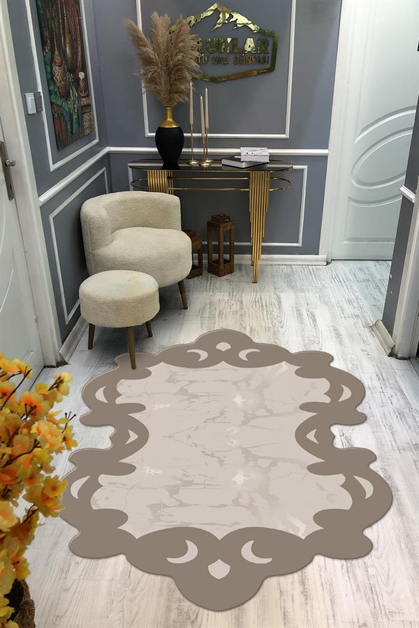 Kaymaz Taban Yıkanabilir Dijital Baskı Dekoratif Modern Desenli Elegance Serisi Lazer Kesim Dot Taban Halı ELG27