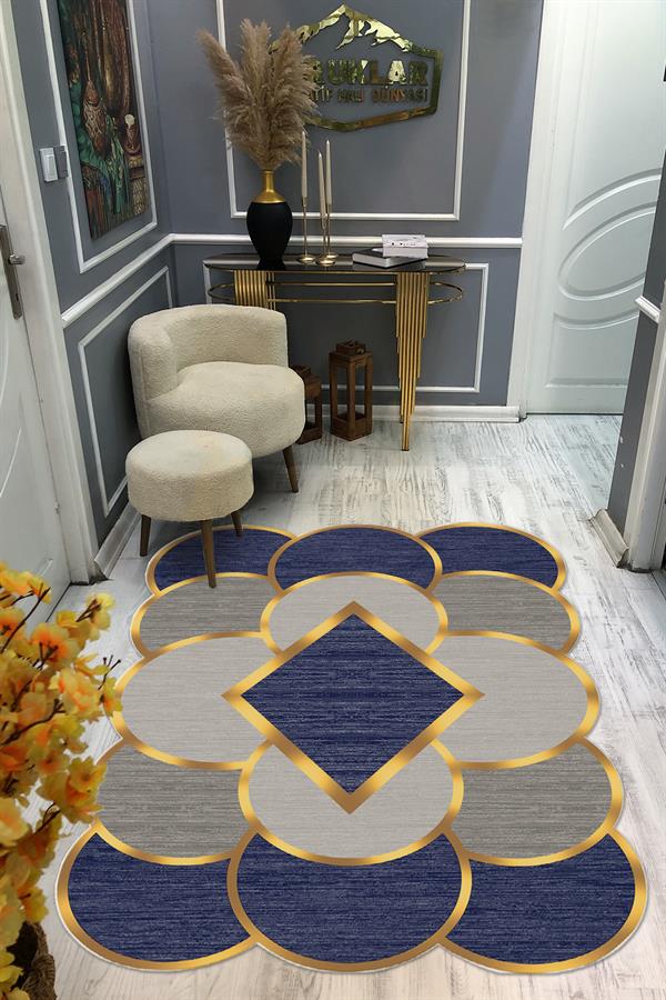 Kaymaz Taban Yıkanabilir Dijital Baskı Dekoratif Modern Desenli Elegance Serisi Lazer Kesim Dot Taban Halı ELG63