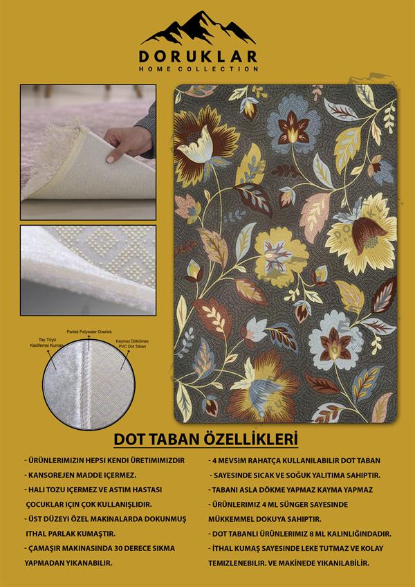 Kaymaz Taban Yıkanabilir Dijital Baskı Dekoratif Modern Desenli Alfa Serisi Dot Taban Halı ALF10