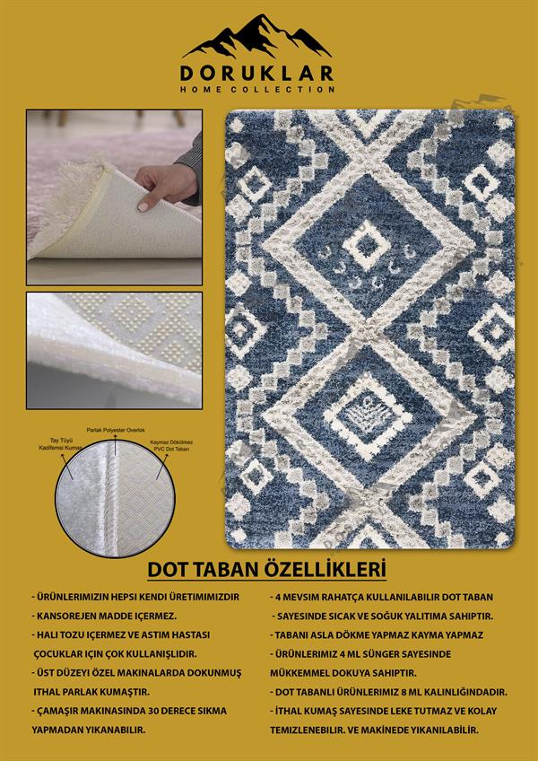Kaymaz Taban Yıkanabilir Dijital Baskı Dekoratif Modern Desenli Dora Serisi Dot Taban Halı DR28