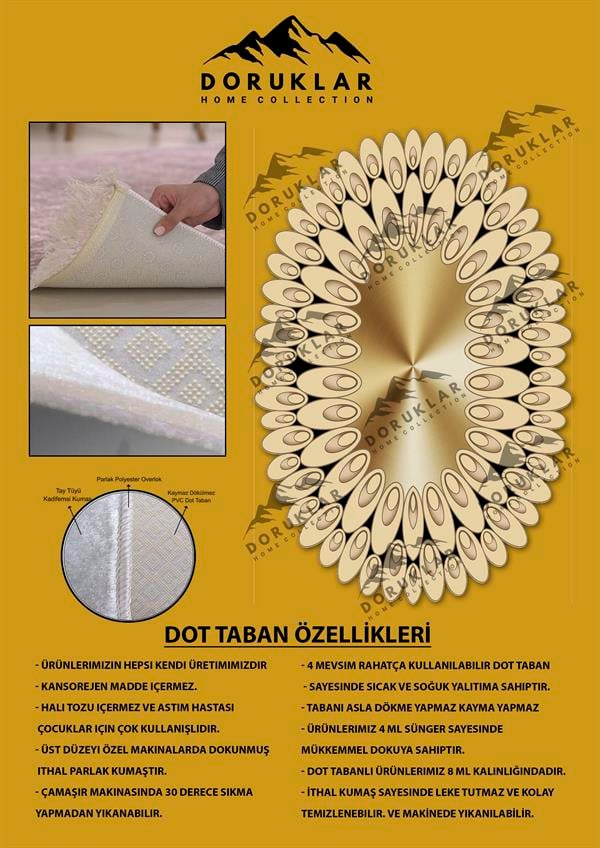 Kaymaz Taban Yıkanabilir Dijital Baskı Lazer Kesimli Gold Damlacık Desenli Dot Taban Halı