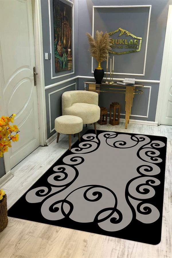 Kaymaz Taban Yıkanabilir Dijital Baskı Dairesel Desenli Halı