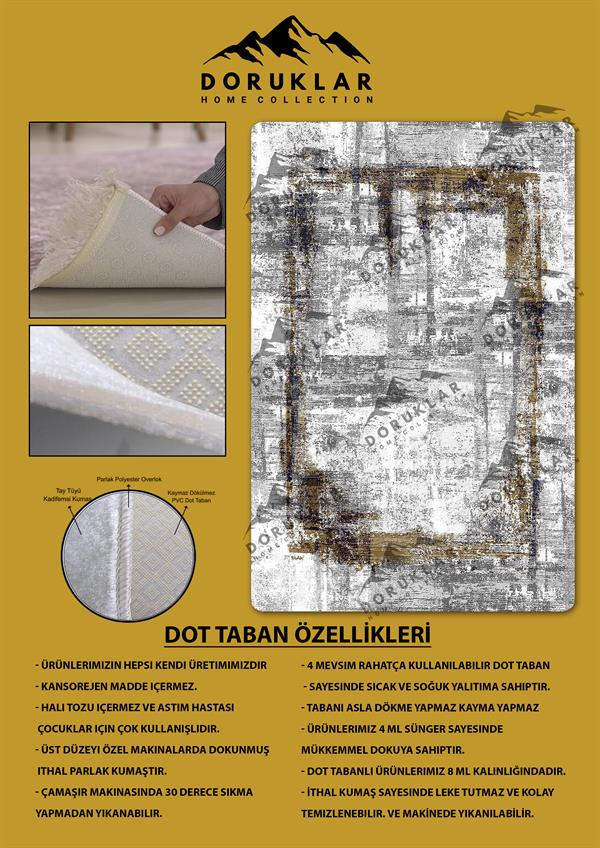 Kaymaz Taban Yıkanabilir Dijital Baskı Çerçeveli Eskitme Desenli Halı