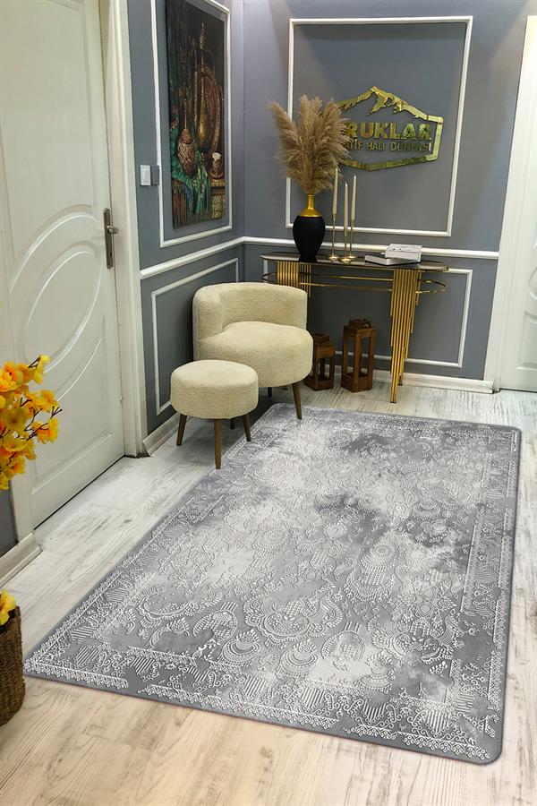 Kaymaz Taban Yıkanabilir Dijital Baskı Eskitme Desenli Salon Halısı