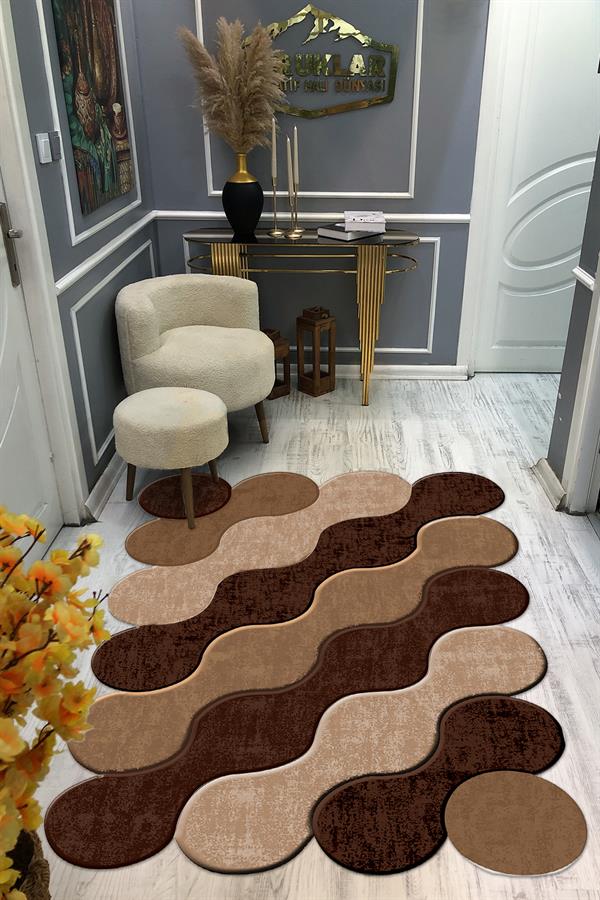 Kaymaz Taban Yıkanabilir Dijital Baskı Dekoratif Modern Desenli Elegance Serisi Lazer Kesim Dot Taban Halı ELG40