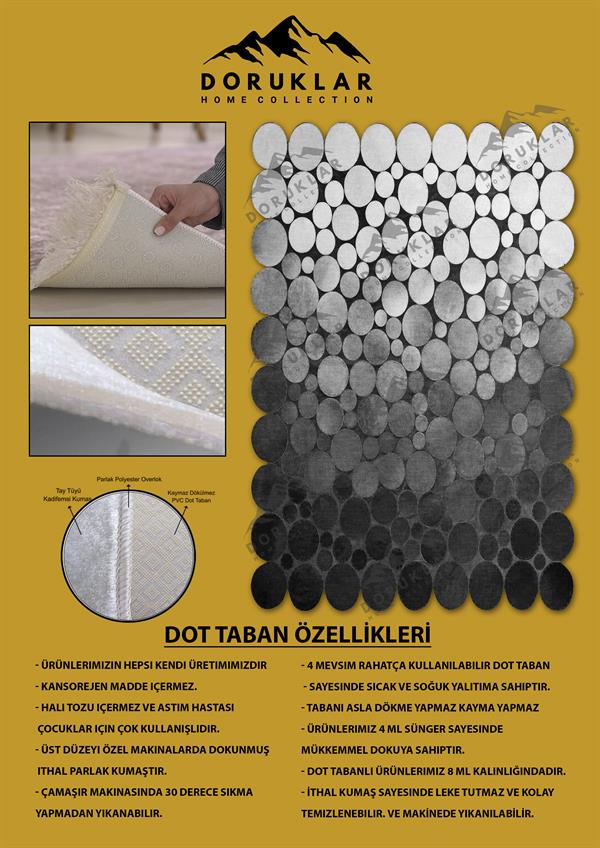 Kaymaz Taban Yıkanabilir Dijital Baskı Dekoratif Modern Desenli Elegance Serisi Lazer Kesim Dot Taban Halı ELG55