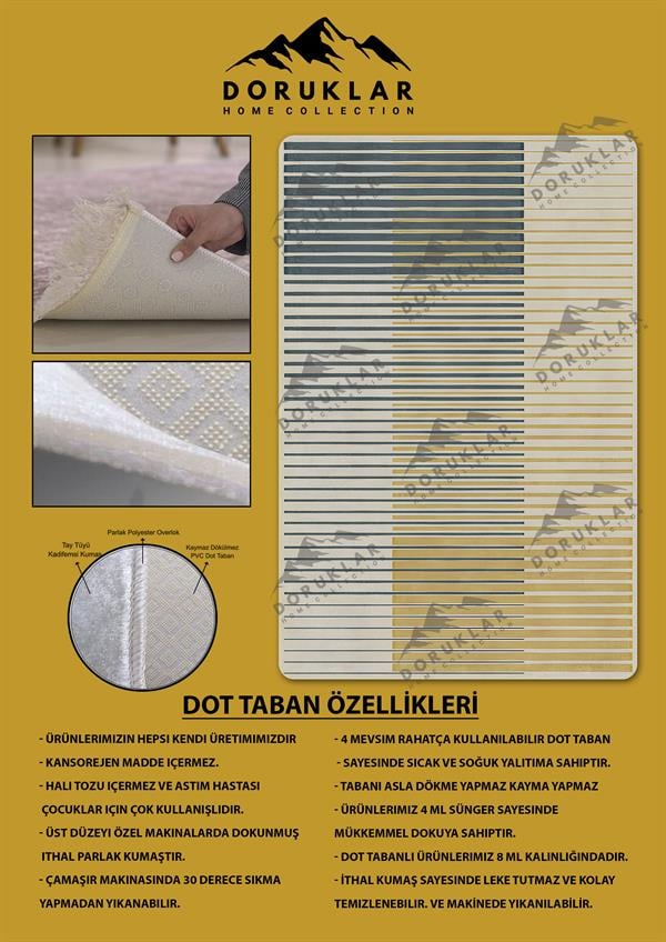 Kaymaz Taban Yıkanabilir Dijital Baskı Dekoratif Modern Desenli Alfa Serisi Dot Taban Halı ALF11