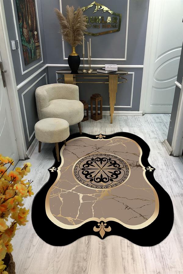 Kaymaz Taban Yıkanabilir Dijital Baskı Lazer Kesimli Modern Desenli Dot Taban Halı
