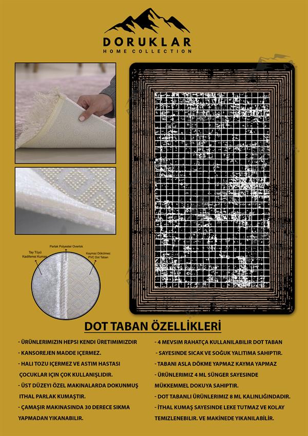Kaymaz Taban Yıkanabilir Dijital Baskı Dekoratif Modern Desenli Dot Taban Halı Nova Serisi NV66