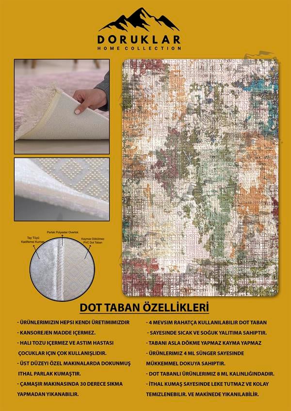 Kaymaz Taban Yıkanabilir Dijital Baskı Eskitme Desenli Salon Halısı