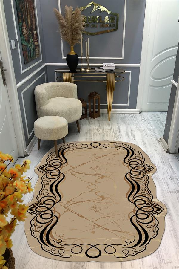 Kaymaz Taban Yıkanabilir Dijital Baskı Dekoratif Modern Desenli Elegance Serisi Lazer Kesim Dot Taban Halı ELG82