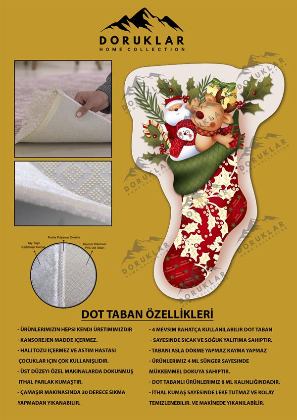 Kaymaz Taban Yıkanabilir Dijital Baskı Yılbaşı Desenli Dot Taban Halı