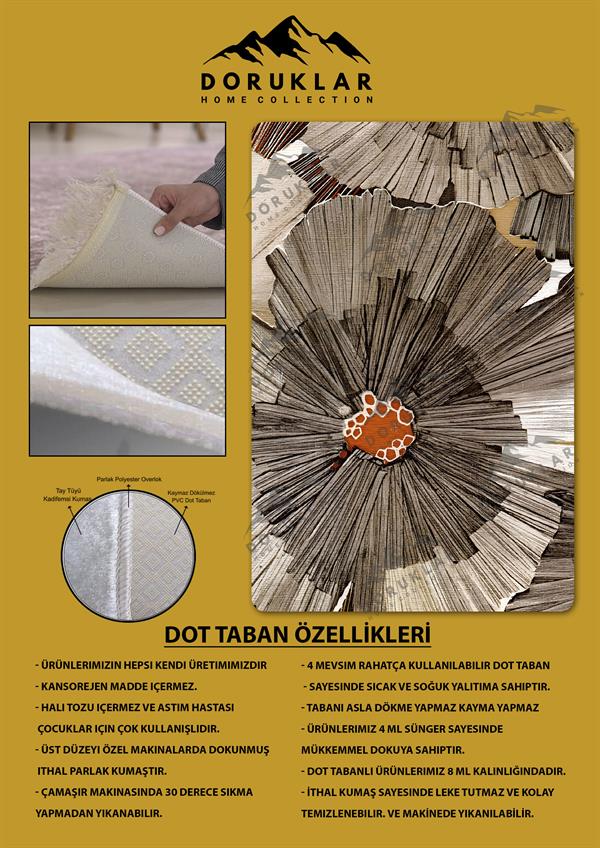 Kaymaz Taban Yıkanabilir Dijital Baskı Dekoratif Modern Desenli Dot Taban Halı Soft  Serisi SFT42