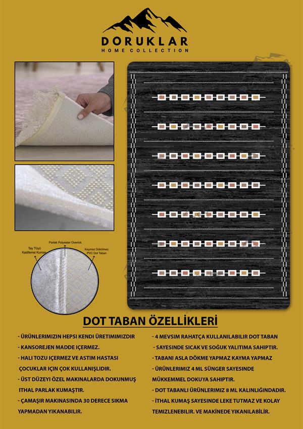 Kaymaz Taban Yıkanabilir Dijital Baskı Dekoratif Modern Desenli Dot Taban Halı Nova Serisi NV127