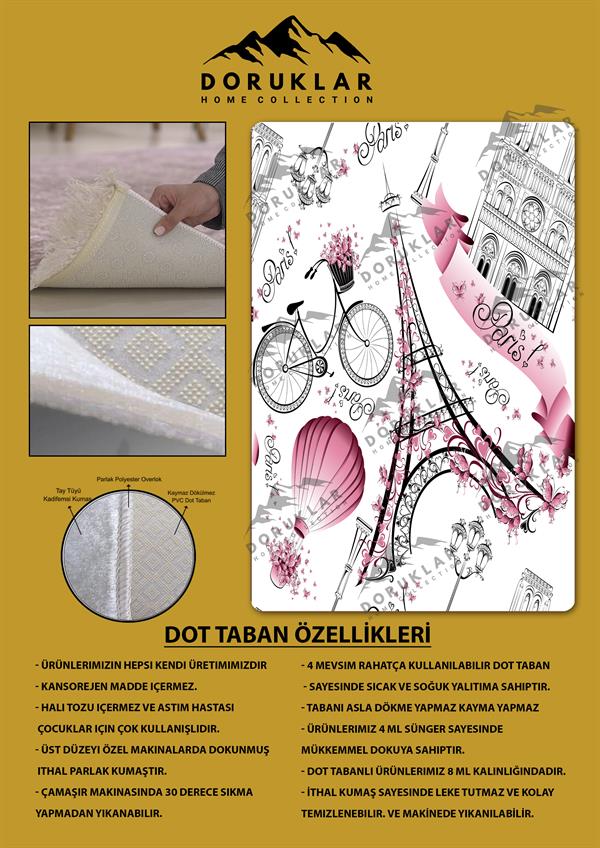 Kaymaz Taban Yıkanabilir Eyfel Desenli Çocuk Halısı