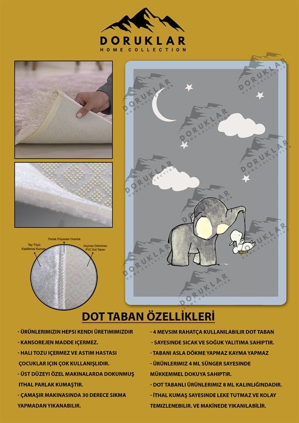 Kaymaz Taban Yıkanabilir Fil Desenli Çocuk Halısı
