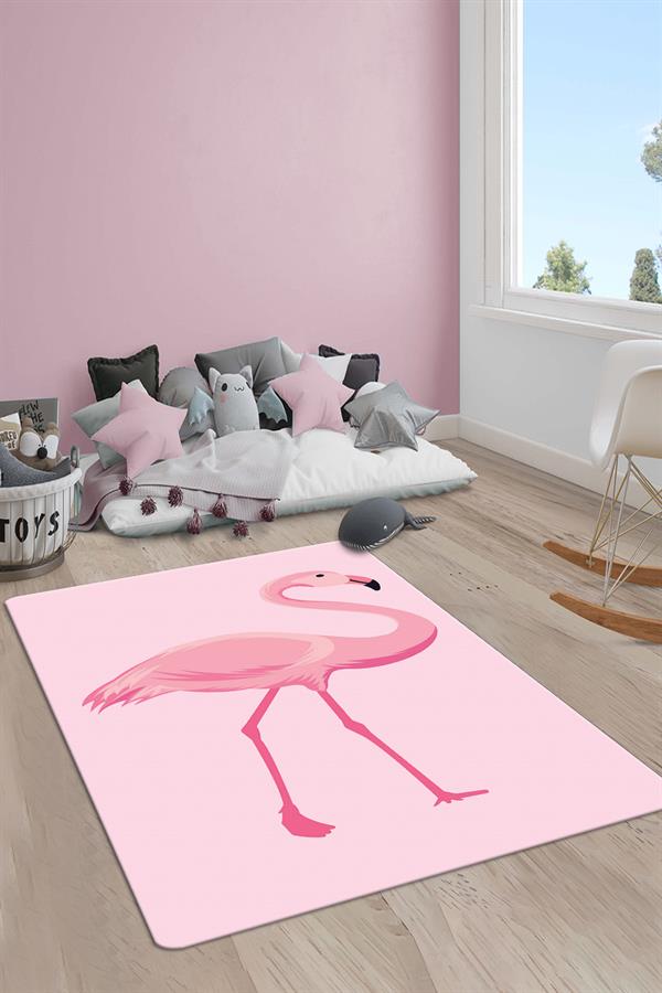 Kaymaz Taban Yıkanabilir Flamingo Desenli Çocuk Halısı