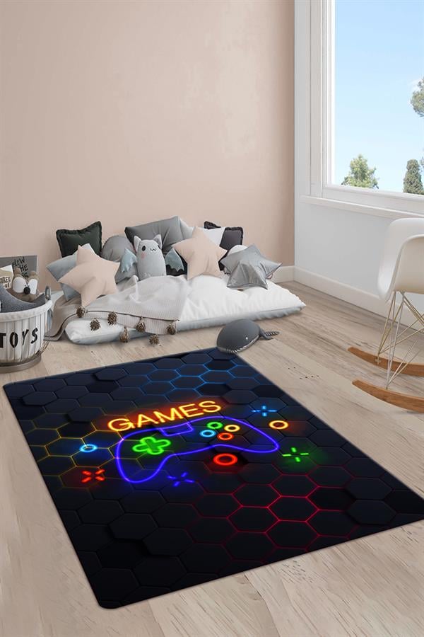 Kaymaz Taban Yıkanabilir Gamer Desenli Çocuk Halısı