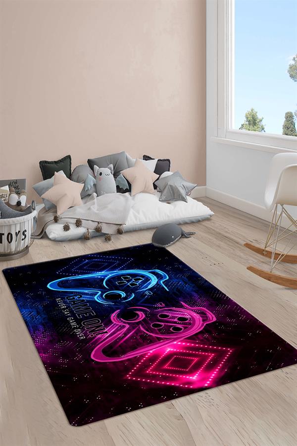 Kaymaz Taban Yıkanabilir Gamer Desenli Çocuk Halısı