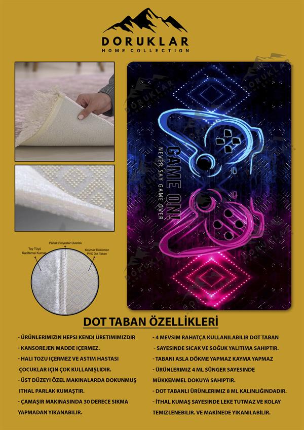 Kaymaz Taban Yıkanabilir Gamer Desenli Çocuk Halısı